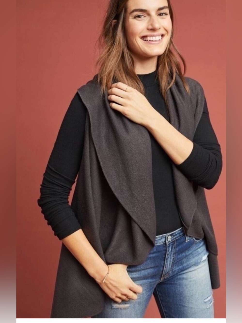 NEW WITH TAGS ✨ Anthropologie Moth Cascades Waterfall Vest 🩶 gray cozy warm